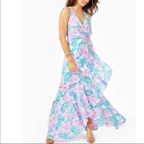 Lilly Pulitzer Dresses & Skirts - NWT Lilly Pulitzer Taylee Sleeveless Floral Maxi Dress Size 00 Color blue/pink